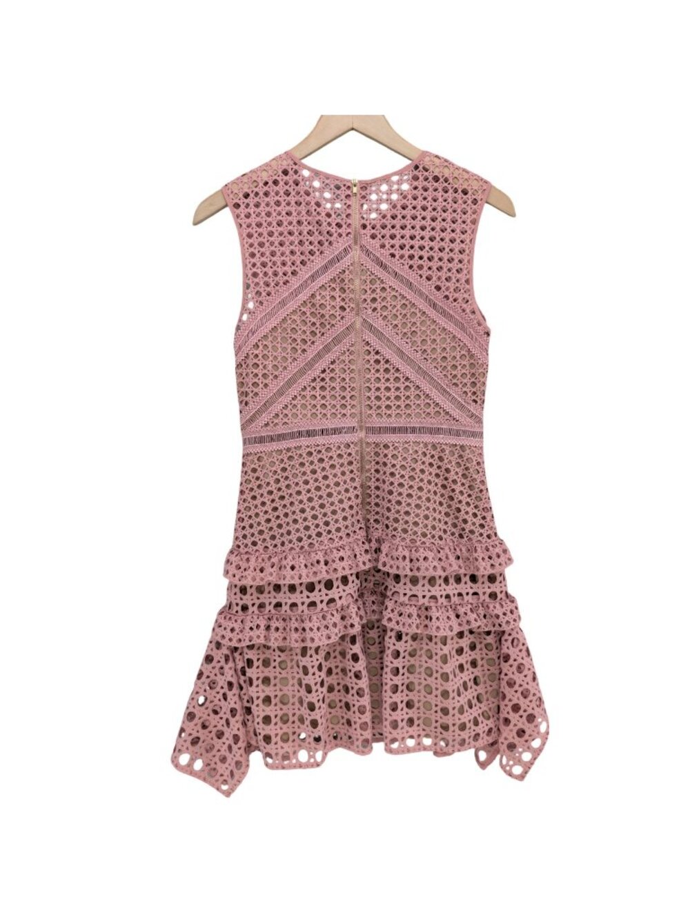 Self Portrait Crosshatch Frill Mini Dress Pink Lace Sleeveless Lined Size 2